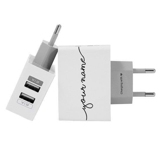 Customized Dual Usb Wall Charger for iPhone and Android - Handwritten (EU plug compatible)