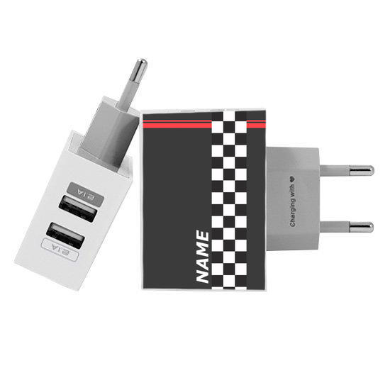 Customized Dual Usb Wall Charger for iPhone and Android - Pista de Corrida Personalizada (EU plug compatible)