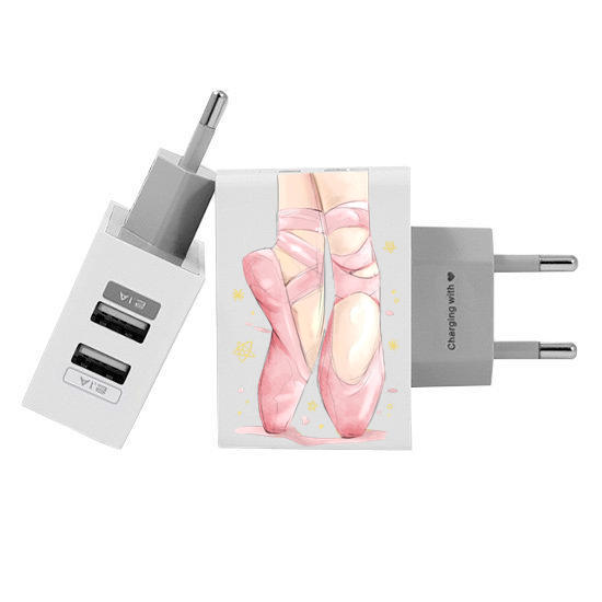 Customized Dual Usb Wall Charger for iPhone and Android - Standing On Toes (EU plug compatible)