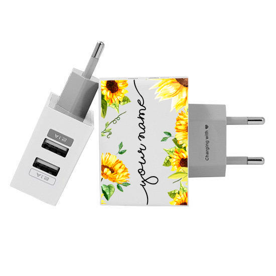 Customized Dual Usb Wall Charger for iPhone and Android - Próprio Sol Manuscrita by Bruna Vieira (EU plug compatible)
