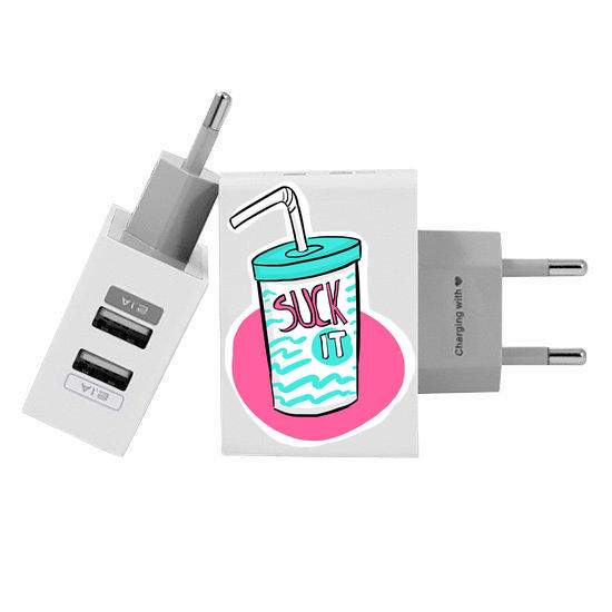 Customized Dual Usb Wall Charger for iPhone and Android - Suck It (EU plug compatible)