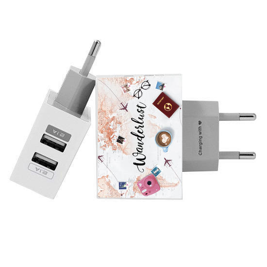 Customized Dual Usb Wall Charger for iPhone and Android - Wolrd Trip (EU plug compatible)