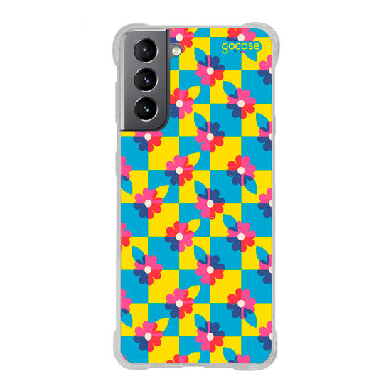 Capinha para celular  Checkered Primary Flowers 