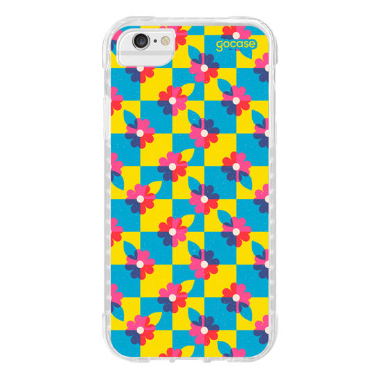 Capinha para celular  Checkered Primary Flowers 