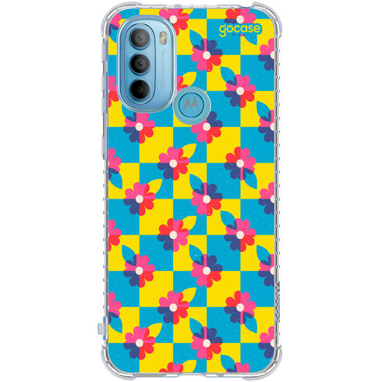Capinha para celular  Checkered Primary Flowers 
