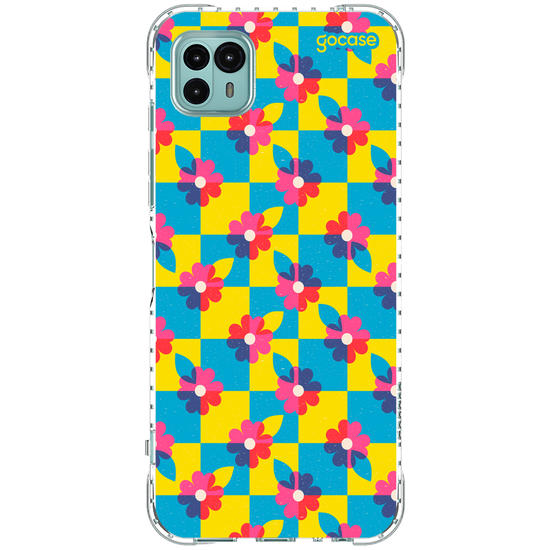 Capinha para celular  Checkered Primary Flowers 