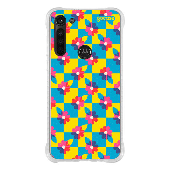 Capinha para celular  Checkered Primary Flowers 