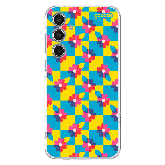 Capinha para celular  Checkered Primary Flowers 