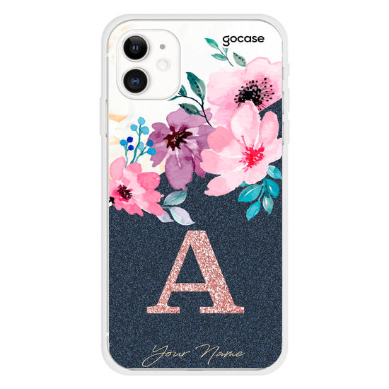 Classical Flowers - Initial Glitter Phone Case