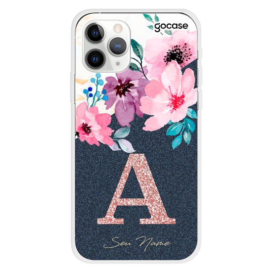 Capinha para celular Classical Flowers - Inicial Glitter