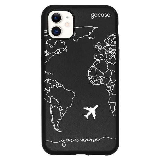 Black Case World Map Lines Handwritten Phone Case