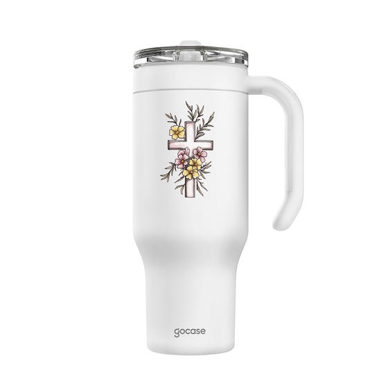 Copo Térmico Life + Ebook -  Cruz Floral Delicada