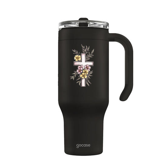 Copo Térmico Life + Ebook -  Cruz Floral Delicada