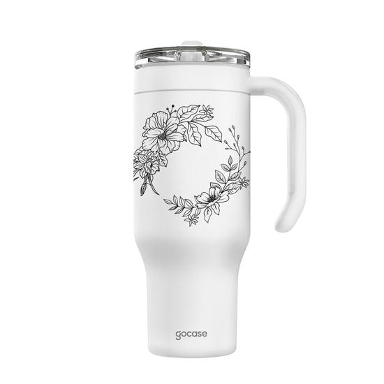 Copo Térmico Life + Ebook -  Floral Linear com Iniciais