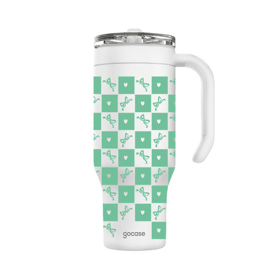 Copo Térmico Life + Ebook -  Laços Vichy Turquesa