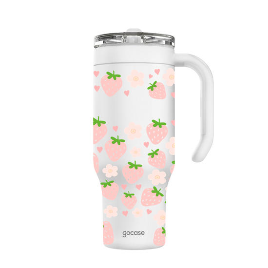 Copo Térmico Life + Ebook -  Morangos E  Flores