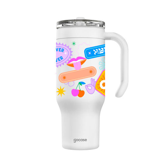 Copo Térmico Life + Ebook -  Stickers Super Fun