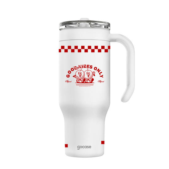 Copo Térmico Life + Ebook -  Good Vibes Only - Retro Cherry