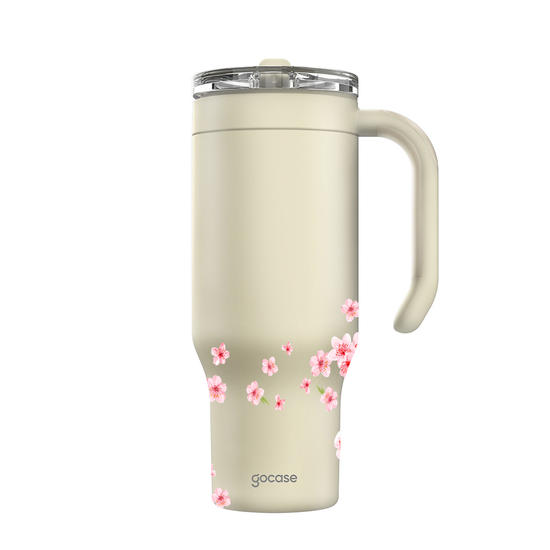 Copo Térmico Life + Ebook - Inicial Cherry Blossom