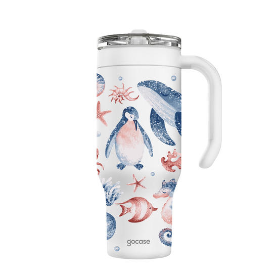 Copo Térmico Life + Ebook - Oceano Aquarelado