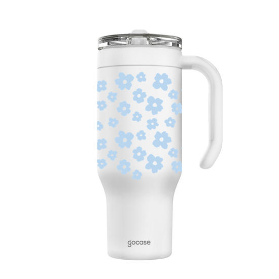 Copo Térmico Life + Ebook -  Pattern Flores Organicas Azul claro