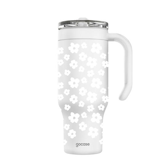 Copo Térmico Life + Ebook -  Pattern Flores Organicas Branco