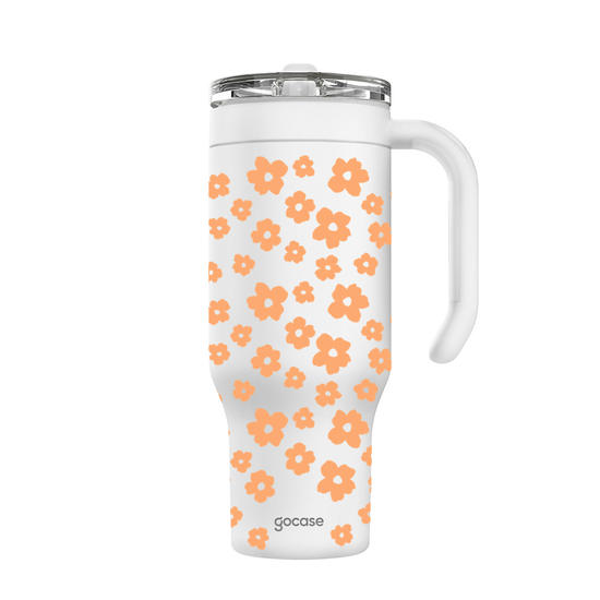 Copo Térmico Life + Ebook -  Pattern Flores Organicas Laranja