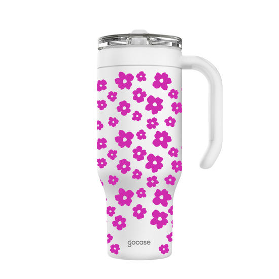 Copo Térmico Life + Ebook -  Pattern Flores Organicas Rosa