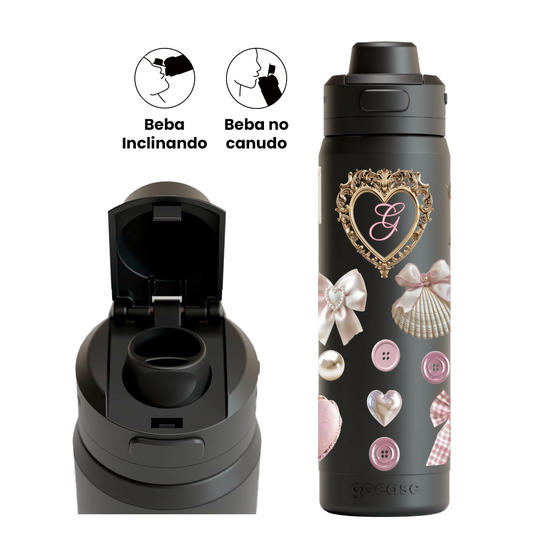 Garrafa Térmica Flip Pro + Ebook - Coquette Glam Elementos