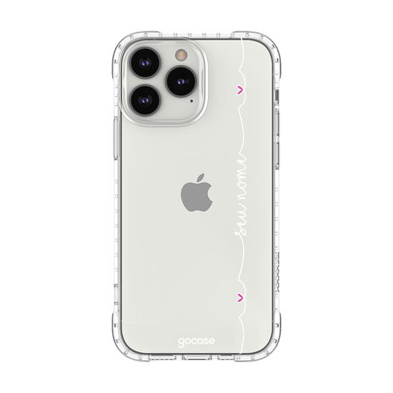 Capinha para celular Corações com Nome Vertical Branco