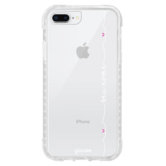 Capinha para celular Corações com Nome Vertical Branco