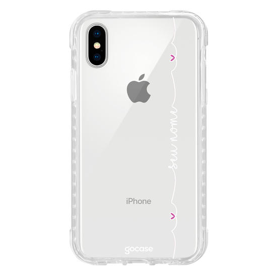 Capinha para celular Corações com Nome Vertical Branco