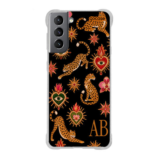 Capinha para celular  Corações e Onça Efeito Cravejado