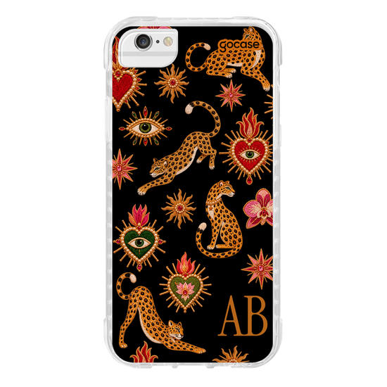 Capinha para celular  Corações e Onça Efeito Cravejado