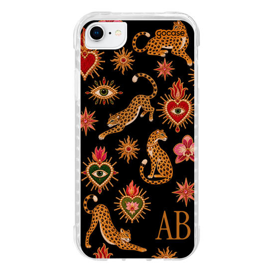 Capinha para celular  Corações e Onça Efeito Cravejado