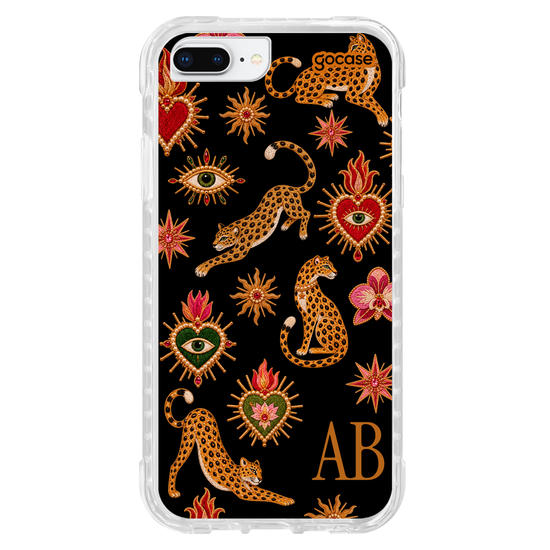 Capinha para celular  Corações e Onça Efeito Cravejado