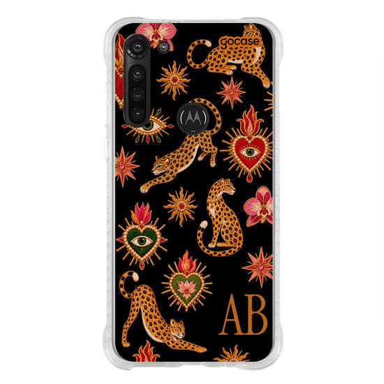 Capinha para celular  Corações e Onça Efeito Cravejado