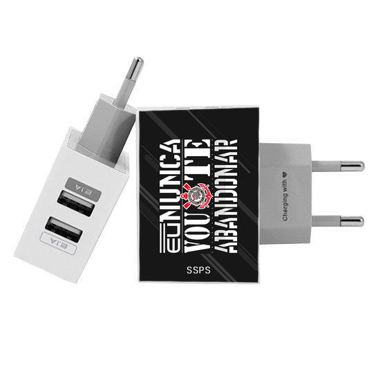 Customized Dual Usb Wall Charger for iPhone and Android - Corinthians - Eu Nunca Vou Te Abandonar (EU plug compatible)