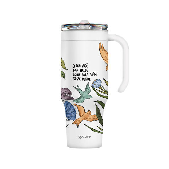 Copo Térmico Life + Ebook -  Flor e Alma - Mundo