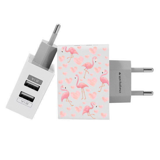 Customized Dual Usb Wall Charger for iPhone and Android - Flamingos (EU plug compatible)