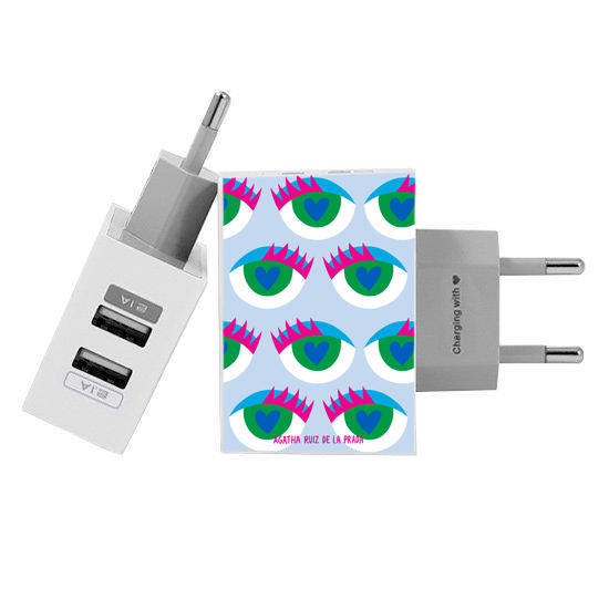 Customized Dual Usb Wall Charger for iPhone and Android - Blue Eyes Pattern