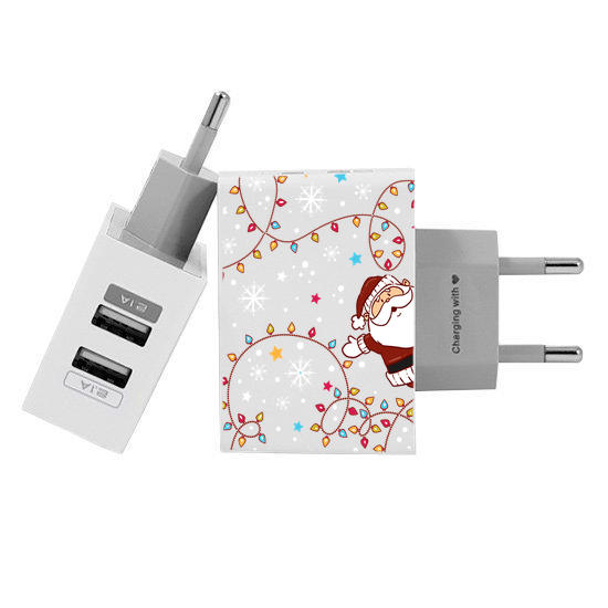 Customized Dual Usb Wall Charger for iPhone and Android - Christmas Lights (EU plug compatible)