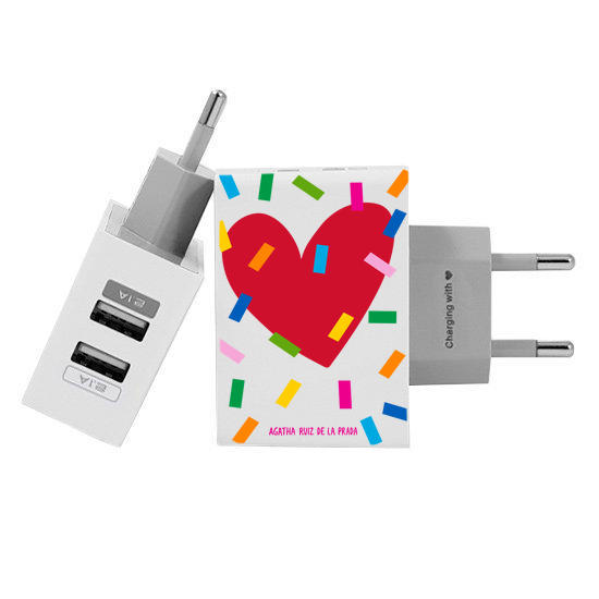 Customized Dual Usb Wall Charger for iPhone and Android - Funny Heart