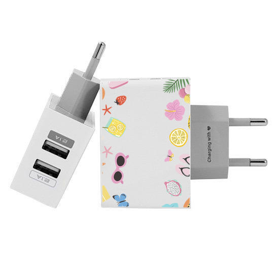 Customized Dual Usb Wall Charger for iPhone and Android - Hello Summer Custom - Summer Collection (EU plug compatible)
