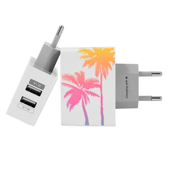 Customized Dual Usb Wall Charger for iPhone and Android - Palm Trees - Summer Collection (EU plug compatible)