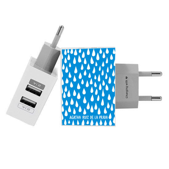 Customized Dual Usb Wall Charger for iPhone and Android - Rainy Drops