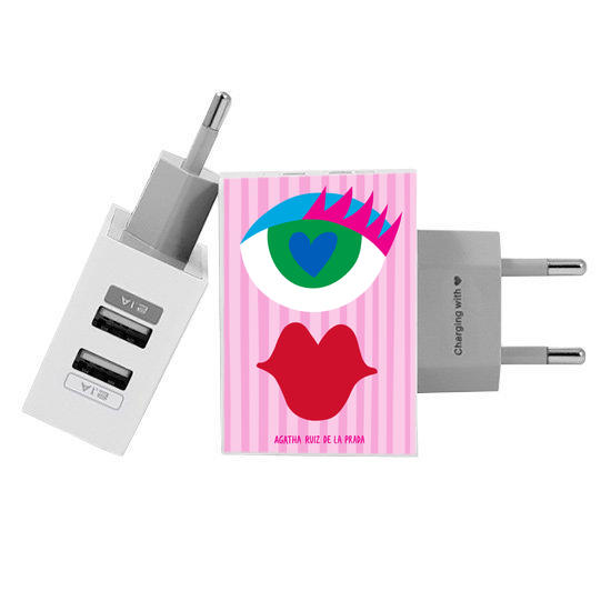 Customized Dual Usb Wall Charger for iPhone and Android - Red Lips