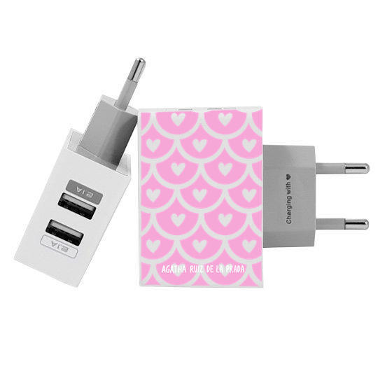 Customized Dual Usb Wall Charger for iPhone and Android - Love Pattern (EU plug compatible)