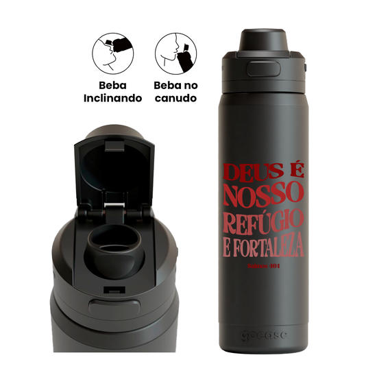 Garrafa Térmica Flip Pro - Deus É Nosso Refúgio e Fortaleza