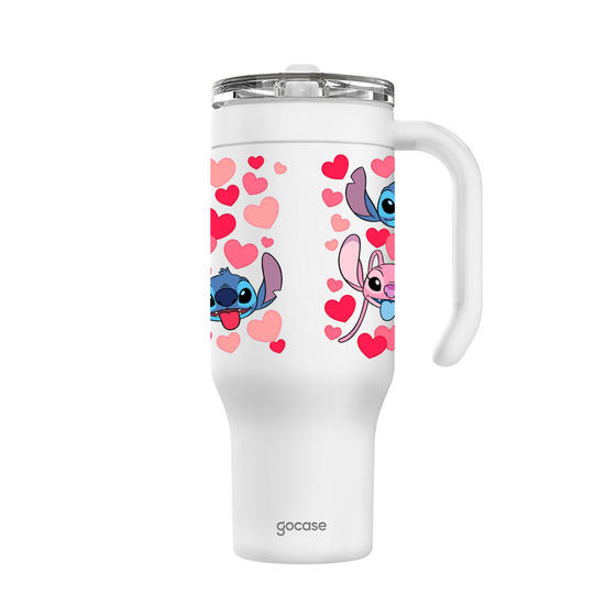 Copo Térmico Life + Ebook -  Lilo & Stitch - Pattern de Corações